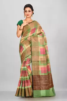 Multicolor Banarasi Cotton Silk Saree With Blouse