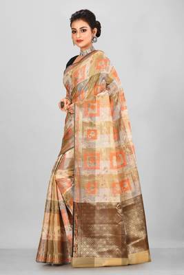 Multicolor Banarasi Cotton Silk Saree With Blouse 2