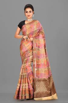 Multicolor Banarasi Cotton Silk Saree With Blouse