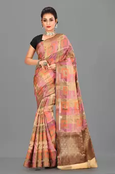 Multicolor Banarasi Cotton Silk Saree With Blouse