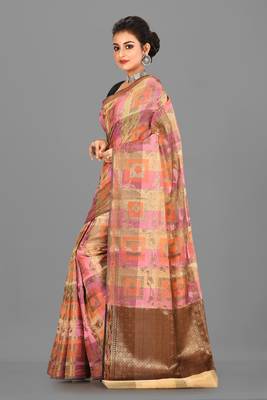 Multicolor Banarasi Cotton Silk Saree With Blouse 2