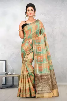 Multicolor Banarasi Cotton Silk Saree With Blouse
