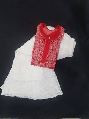 Red embroidered georgette chikankari-kurtis 1