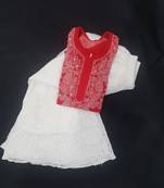 Red embroidered georgette chikankari-kurtis