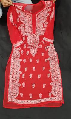 Red embroidered georgette chikankari-kurtis 2