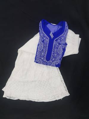 Blue embroidered georgette chikankari-kurtis 1