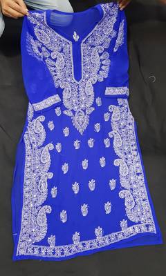 Blue embroidered georgette chikankari-kurtis 2
