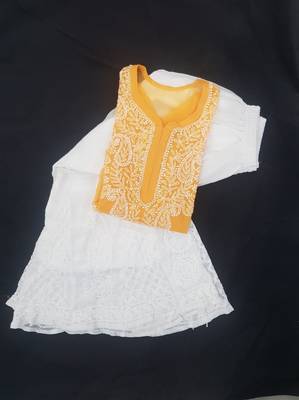Orange embroidered georgette chikankari-kurtis 1