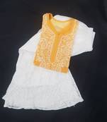 Orange embroidered georgette chikankari-kurtis