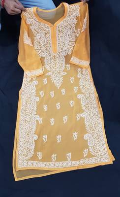 Orange embroidered georgette chikankari-kurtis 2