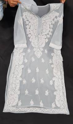 Grey embroidered georgette chikankari-kurtis 2