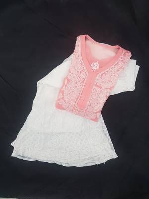 Peach embroidered georgette chikankari-kurtis 1