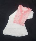 Peach embroidered georgette chikankari-kurtis
