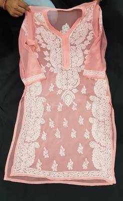 Peach embroidered georgette chikankari-kurtis 2