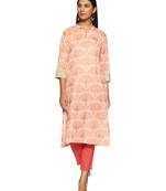Light-peach hand woven rayon cotton-kurtis