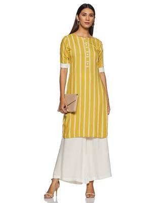 Yellow printed rayon long-kurtis 1