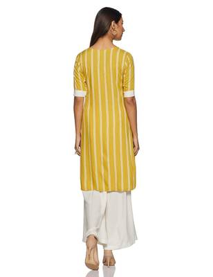 Yellow printed rayon long-kurtis 2