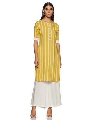 Yellow printed rayon long-kurtis 4
