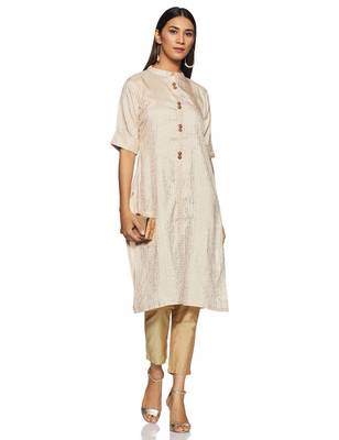 Cream printed silk silk-kurtis 1