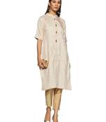 Cream printed silk silk-kurtis