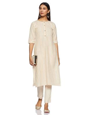 Cream embroidered cotton cotton-kurtis 1