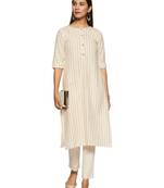 Cream embroidered cotton cotton-kurtis