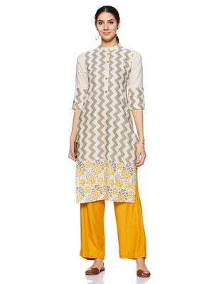 Off-white printed cotton cotton-kurtis 1
