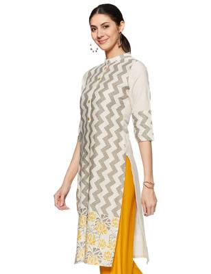 Off-white printed cotton cotton-kurtis 3