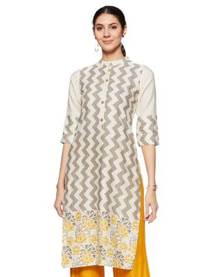 Off-white printed cotton cotton-kurtis 4