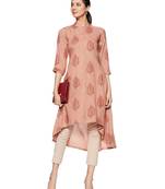 Peach printed rayon long-kurtis