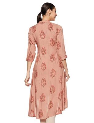 Peach printed rayon long-kurtis 2