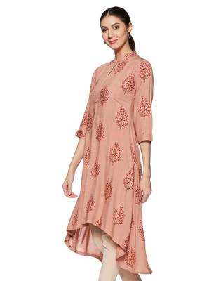Peach printed rayon long-kurtis 3