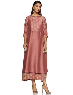 Peach woven silk silk-kurtis 1