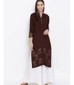 Brown Printed Straight Kurta