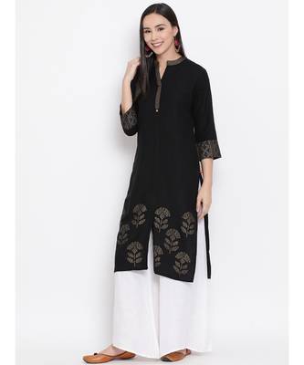 Black Printed Straight Kurta 2