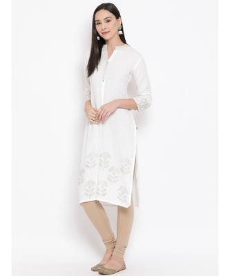 White Printed Straight Kurta 2