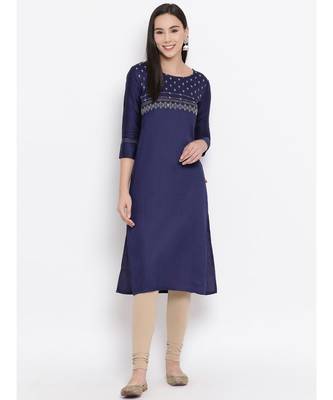 Navy Blue Embroidered Straight Kurta 1