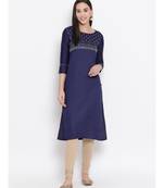 Navy Blue Embroidered Straight Kurta