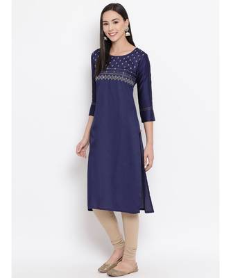 Navy Blue Embroidered Straight Kurta 2