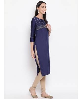Navy Blue Embroidered Straight Kurta 3