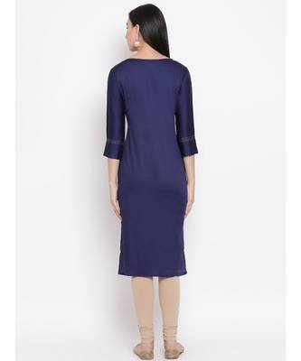 Navy Blue Embroidered Straight Kurta 4