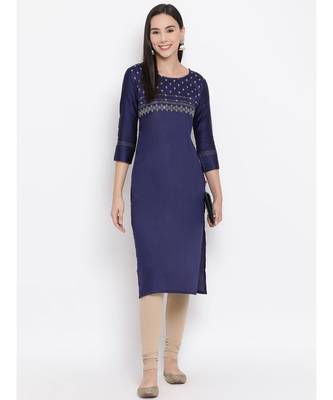Navy Blue Embroidered Straight Kurta 5