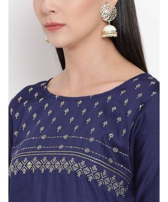 Navy Blue Embroidered Straight Kurta 6