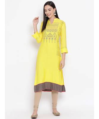Yellow Printed Straight Kurta 1