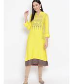 Yellow Printed Straight Kurta