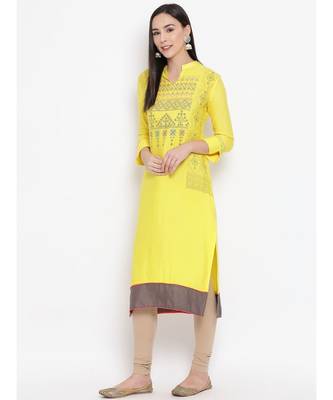 Yellow Printed Straight Kurta 2