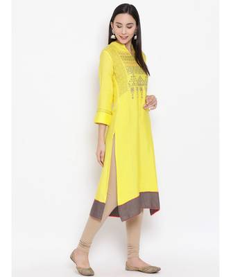 Yellow Printed Straight Kurta 3