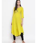 Yellow Printed A-line Kurta