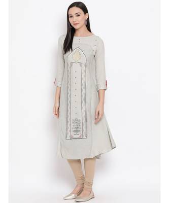 Grey Printed Straight Kurta 1