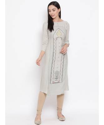 Grey Printed Straight Kurta 2